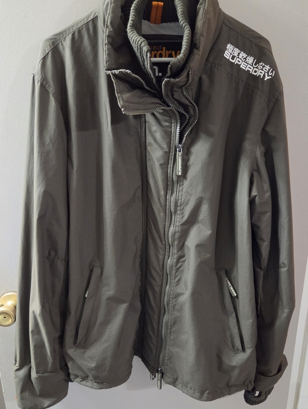 Superdry Men's Olive Green Double Zip-Up Windbreaker Jacket. Sz XXL